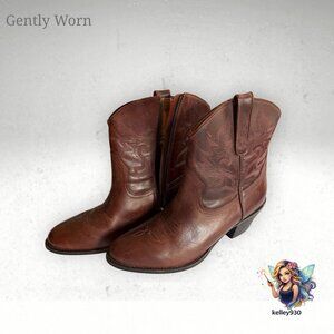 Brown Western Ankle Boots Embroidered Cowboy Booties